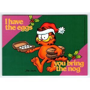 Garfield Cat Christmas Party Postcard I Have Eggs You Bring Nog Jim Davis 1978